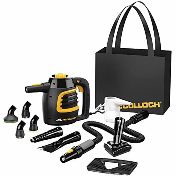 McCulloch MC1230 Handheld Steam Cleaner, 10 Minute Runtime, 11 Accessories: Jet Nozzle, Brushes, & More - Built for Home, Tile, Grout, Carpet, Furniture, Car Detailing, & Commercial Deep Cleaning