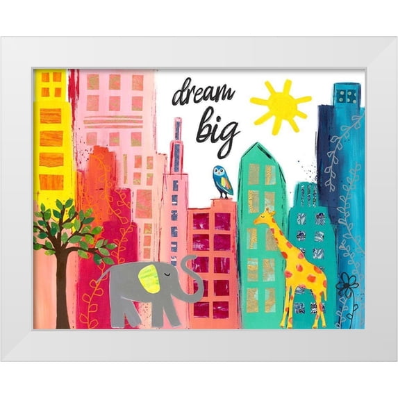 McCully, Jennifer 32x26 White Modern Wood Framed Museum Art Print Titled - Dream Big Animals in the City