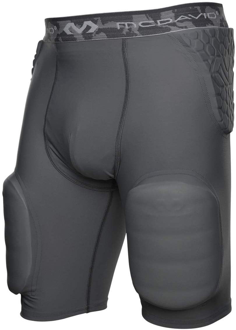 McDavid Rival Integrated 5-Pad Girdle - Football Compression Shorts With Thigh Guards, Grey