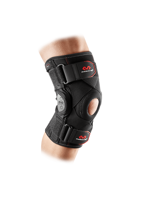 MD429X Knee Brace Polycentric Hinges & Cross Straps, Adult, Black