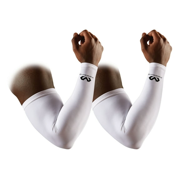 McDavid Sport Polyester Compression Arm Sleeves, 2 Pack, White, Adult, Large/X-Large, Unisex