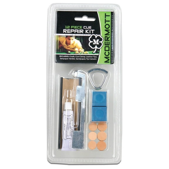 McDermott 12 Piece Cue Repair Kit - 12mm - 13mm - Cue Tips - Cue Clamp - Chalk