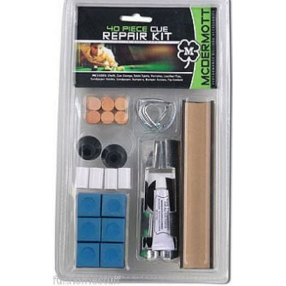 McDermott 40 Piece Cue Repair Kit - 12mm - 13mm - Cue Tips - Cue Clamp - Chalk