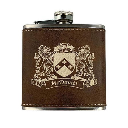 McDevitt Irish Coat of Arms Leather Flask - Rustic Brown