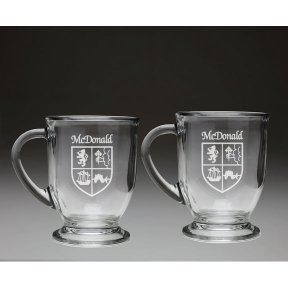 McDonald Irish Coat of Arms Glass Coffee Mugs - Set of 2