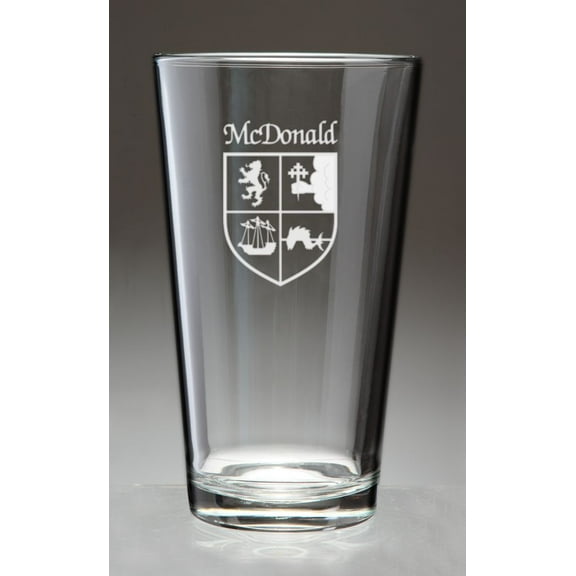 McDonald Irish Coat of Arms Pint Glasses - Set of 4 (Sand Etched)
