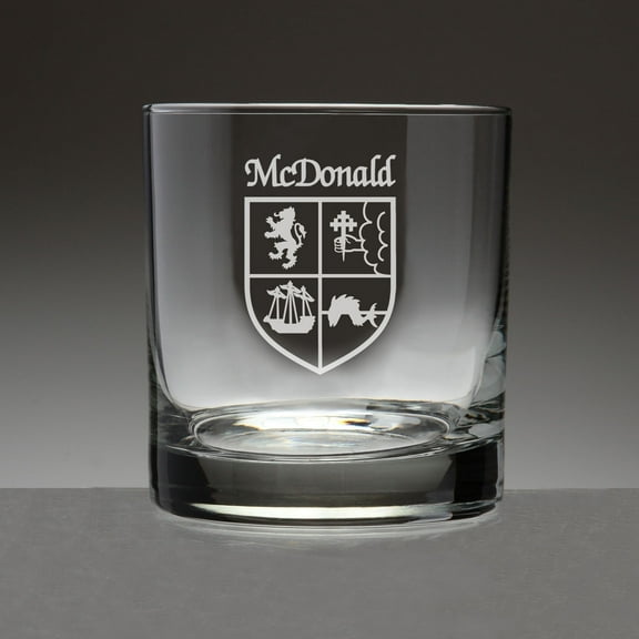 McDonald Irish Coat of Arms Tumbler Glasses - Set of 4 (Sand Etched)