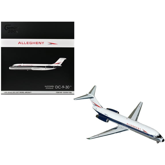 McDonnell Douglas DC-9-30 Commercial Aircraft "Allegheny Airlines" (N967VJ) White with Blue Stripes "Gemini 200" Series 1/200 Diecast Model Airplane by GeminiJets