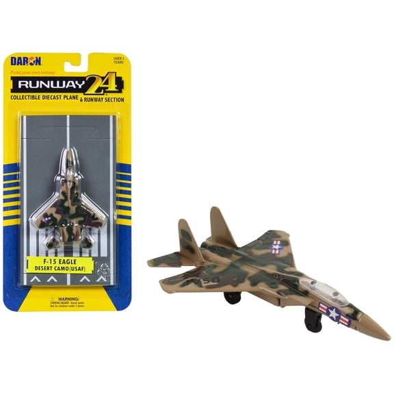 McDonnell Douglas F-15 Eagle Aircraft Desert Camouflage "United States Air Force" with Runway Section Diecast Model Airplane by Runway24