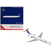 طائرة ماكدونيل دوغلاس MD-90 التجارية من إنتاج شركة دلتا للطيران N910DN، بيضاء مع ذيل أزرق وأحمر، طراز 1/400 مصبوب من إنتاج شركة جيميني جيتس