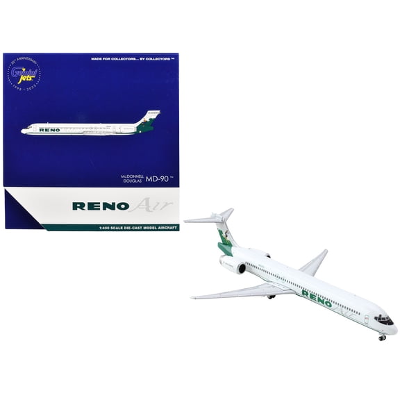 McDonnell Douglas MD-90 Commercial Aircraft "Reno Air" (N905RA) White with Green Tail 1/400 Diecast Model Airplane by GeminiJets