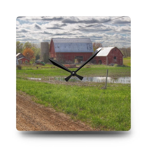 U R There Photography McDowell Road Reds II Rustic Farmhouse Acrylic Analog Wall Clock