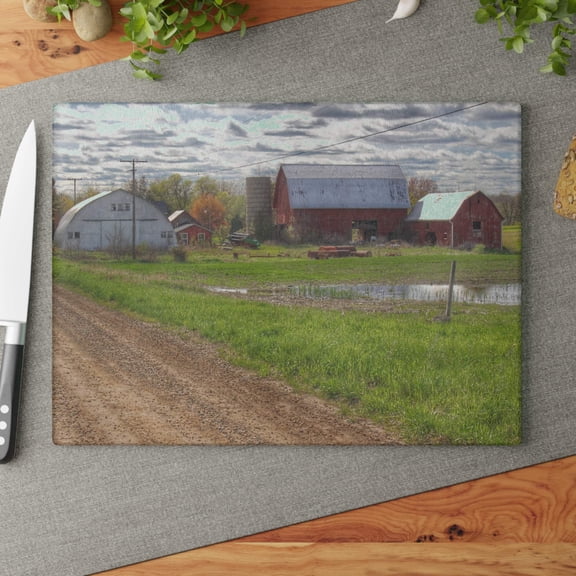 U R There Photography McDowell Road Reds II Rustic Farmhouse Tempered-Glass Cutting Board 11"x 15"