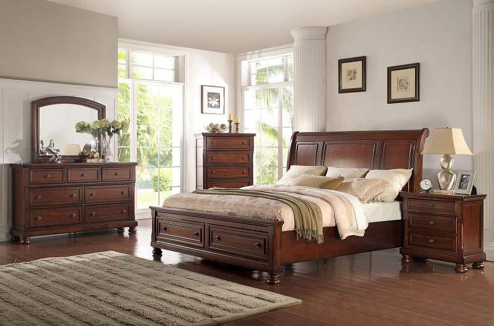 McFerran B608-Q Cherry Wood Finish Queen Platform Bedroom Set 4Pcs ...
