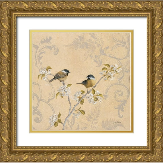 McGannon, Jill Schultz 15x15 Gold Ornate Wood Framed with Double Matting Museum Art Print Titled - Chickadee and Pear