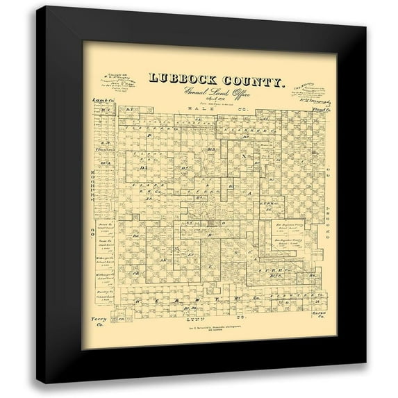 McGaughey 20x24 Black Modern Framed Museum Art Print Titled - Lubbock County Texas - McGauhey 1892