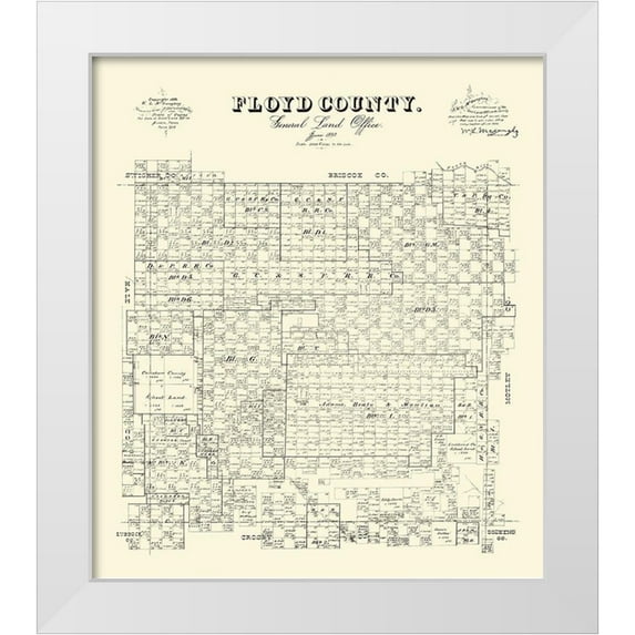 McGaughey 26x29 White Modern Wood Framed Museum Art Print Titled - Floyd County Texas - McGaughey 1892