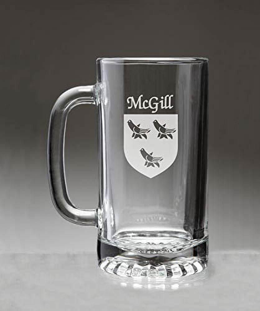 McGillick Irish Coat of Arms Glass Beer Mug (Sand Etched)