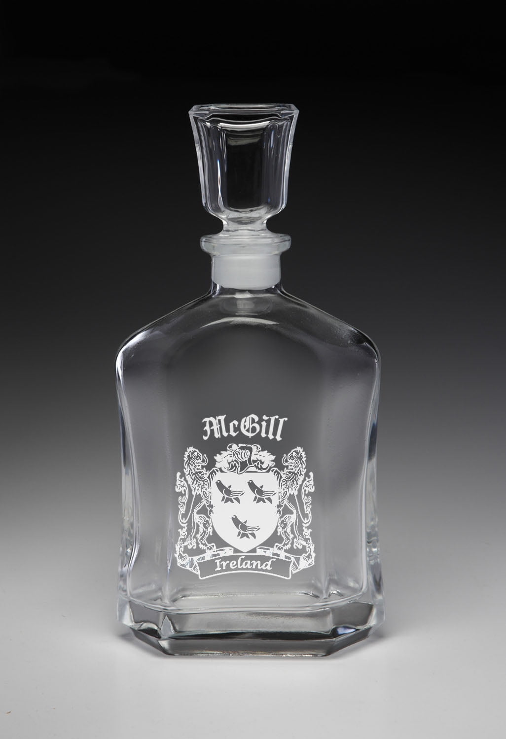 McGill Irish Coat of Arms Whiskey Decanter (Sand Etched)
