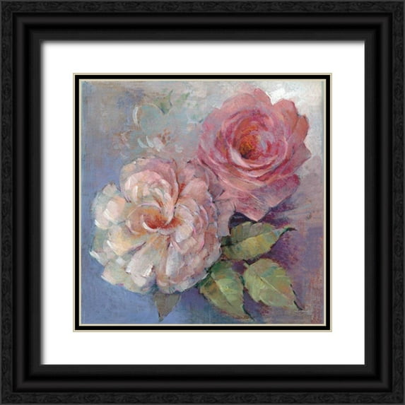 McGowan, Peter 12x12 Black Ornate Wood Framed with Double Matting Museum Art Print Titled - Roses on Blue I Crop