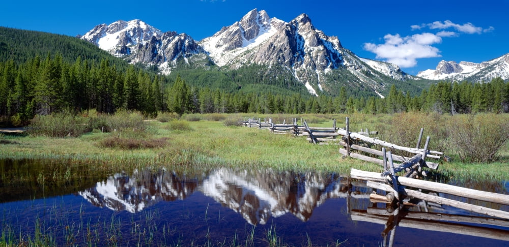 McGown Peak reflected on a lake Sawtooth Mountains Sawtooth Wilderness Sawtooth National Recreation Area Idaho USA Canvas Art - Panoramic Images (12 x 24)