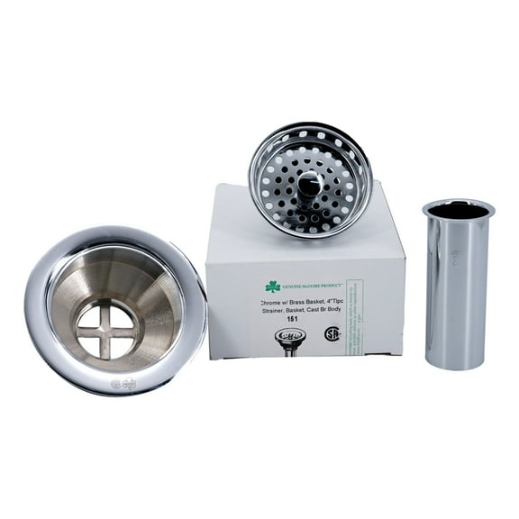 McGuire 1-1/2 Inch Sink Strainer Basket 3.5 Inch Drain Brass With 4 inch Tailpiece Polished Chrome 151