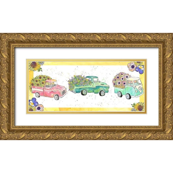 McGuire, Catherine 32x16 Gold Ornate Wood Framed with Double Matting Museum Art Print Titled - Flower Truck Collection D