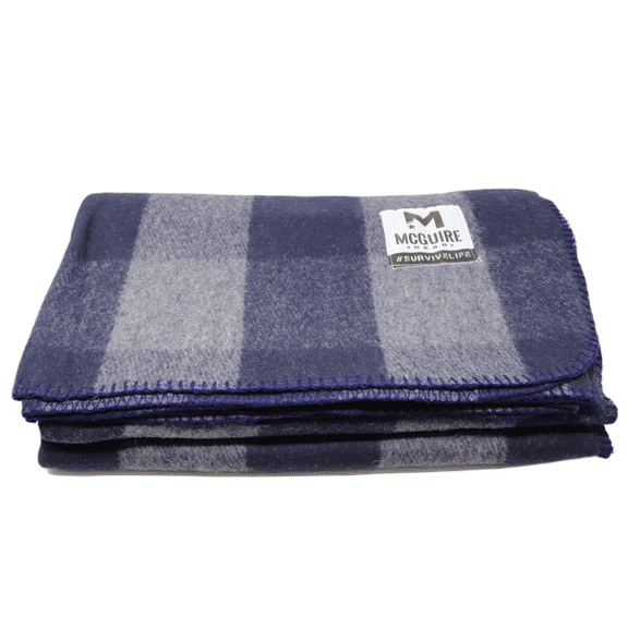 McGuire Gear Bunkhouse Plaid Blanket, Wool Blend, 64" x 90", Grey/Navy