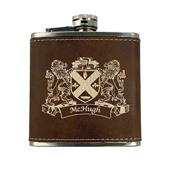 McHugh Irish Coat of Arms Leather Flask - Rustic Brown