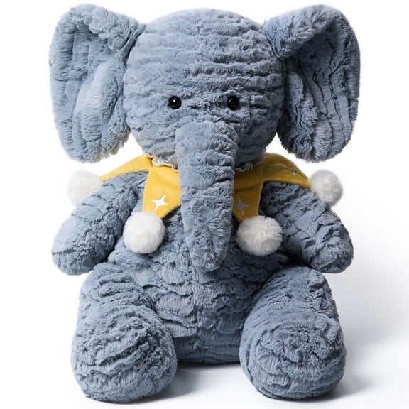 McHugs: Forest Series - Starry Denim Elephant - 9.8" Grey & Yellow Stuffed Animal Plush, Soft Weighted Cuddle Toy, Comfort Companion, Baby-Toddler-Kid