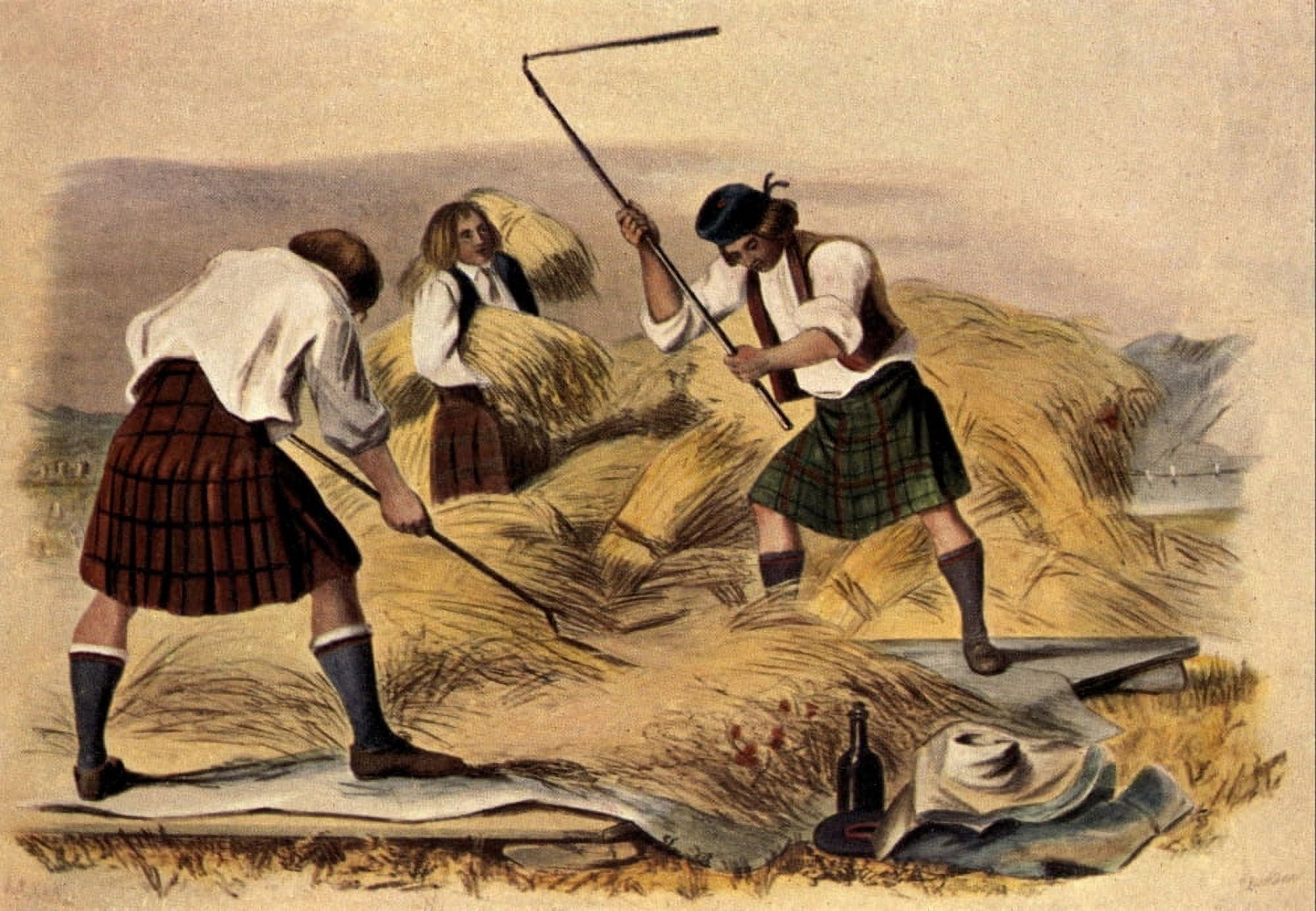 McIans Highlanders at Home 1900 Threshing Canvas Art - Robert R McIan (24 x 36)