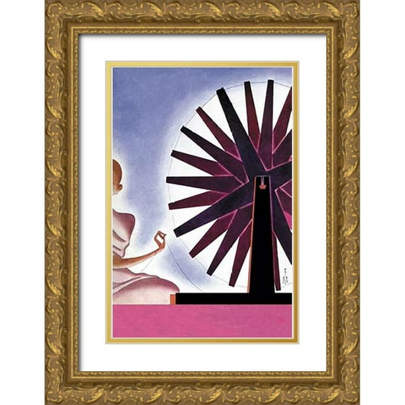 McIntosh, Frank 13x18 Gold Ornate Wood Framed with Double Matting Museum Art Print Titled - Indias Symbolic Wheel, 1932