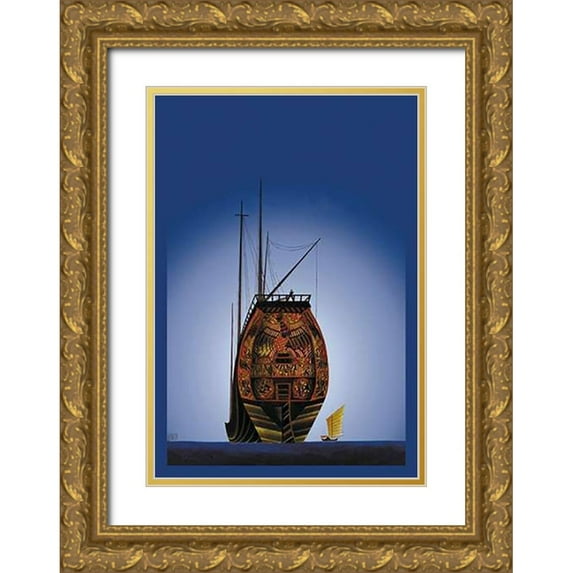 McIntosh, Frank 18x24 Gold Ornate Wood Framed with Double Matting Museum Art Print Titled - Chinese Junks, 1934