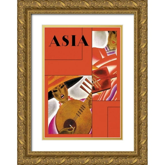 McIntosh, Frank 18x24 Gold Ornate Wood Framed with Double Matting Museum Art Print Titled - Japanese Instrument Player with Title, 1931