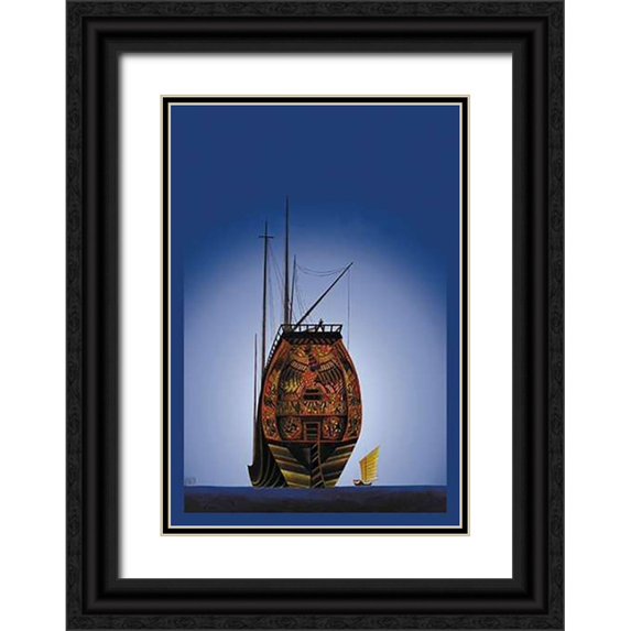 McIntosh, Frank 23x32 Black Ornate Wood Framed with Double Matting Museum Art Print Titled - Chinese Junks, 1934