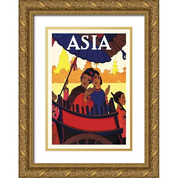 McIntosh, Frank 23x32 Gold Ornate Wood Framed with Double Matting Museum Art Print Titled - Burma-The Golden Landscape with Title, 1925