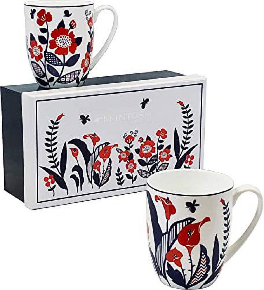 McIntosh Scandinavian Flowers Bone China Mug Set - 13 Oz (380ml) Each, Set Of 2, Dishwasher & Microwave Safe