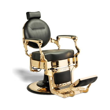 McKINLEY Vintage Barber Chair, Reclining Heavy Duty Barber Chair, Black Seat Gold Frame