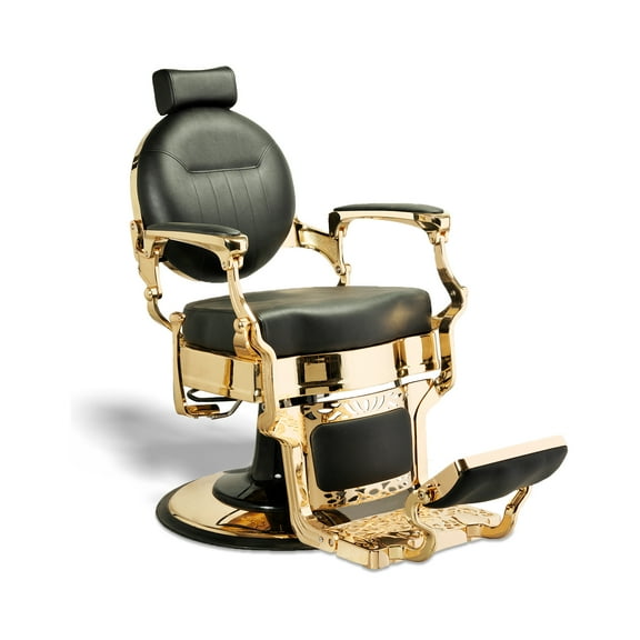 McKINLEY Vintage Barber Chair, Reclining Heavy Duty Barber Chair, Black Seat Gold Frame