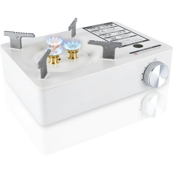 McKay Portable Camping Stove, Single Burner with Carry Case, Butane Propane Compatible, 11942 BTUs, White