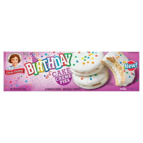 McKee Little Debbie Birthday Cake Creme Pies Snack Cakes, 8 count, 12.5 oz( pack of 1 )