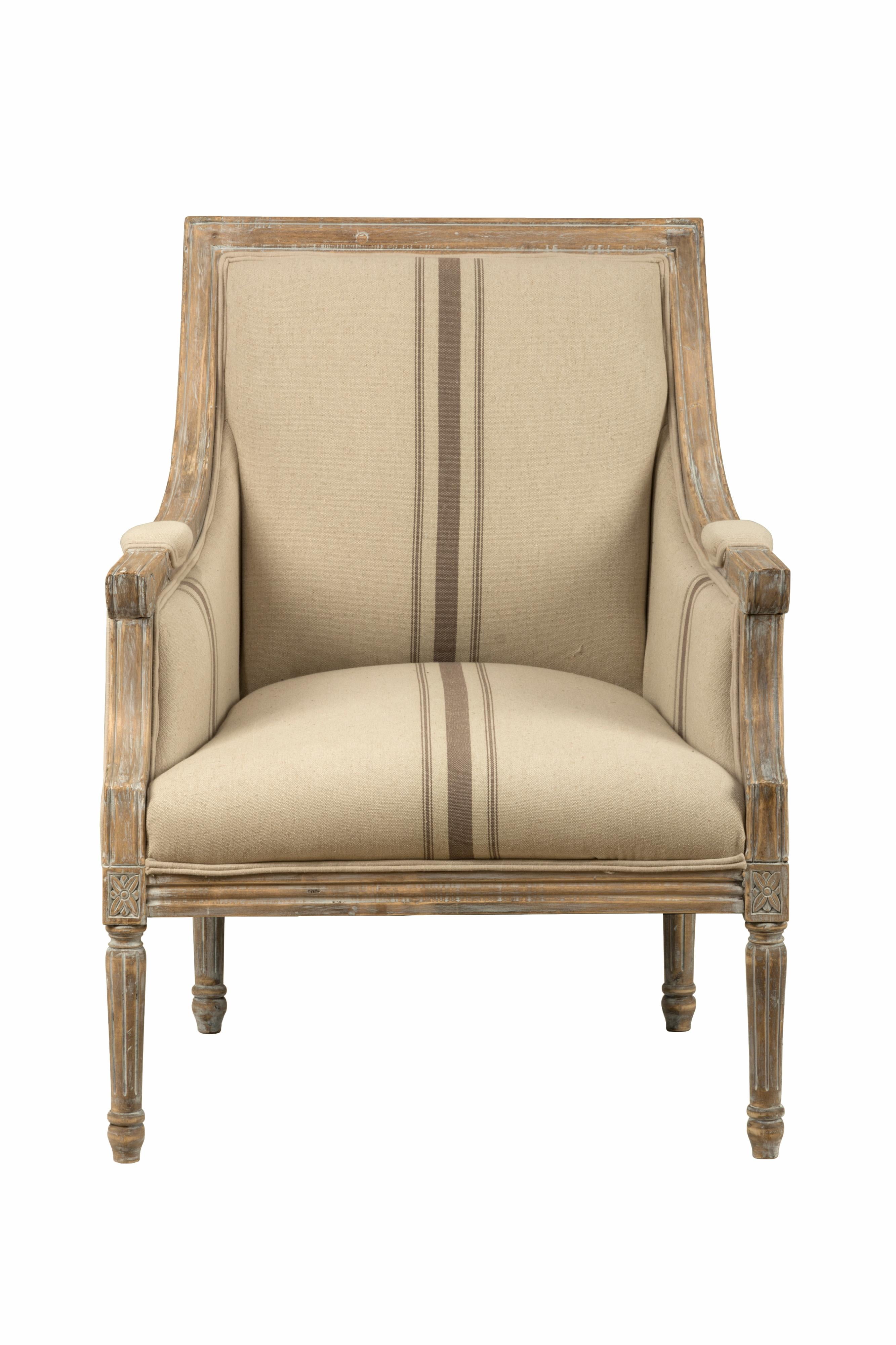McKenna Tan Linen & Whitewashed Wood Handcrafted Accent Chair
