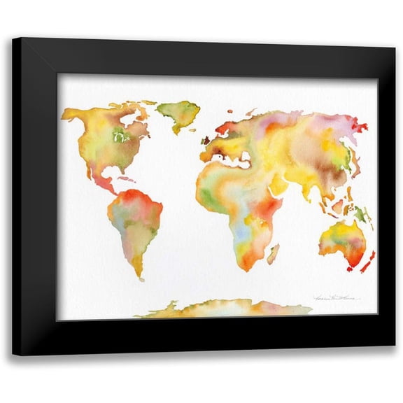 McKenna, Kathleen Parr 14x12 Black Modern Framed Museum Art Print Titled - Watercolor World Map