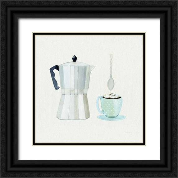 McKenna, Kathleen Parr 26x26 Black Ornate Wood Framed with Double Matting Museum Art Print Titled - Coffee Break VII Tan