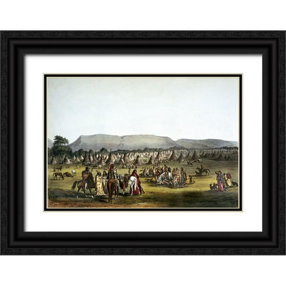 McKenney, Thomas Lorraine 18x14 Black Ornate Wood Framed with Double Matting Museum Art Print Titled - Encampment of Piekann Indians Near Fort Mckenzie