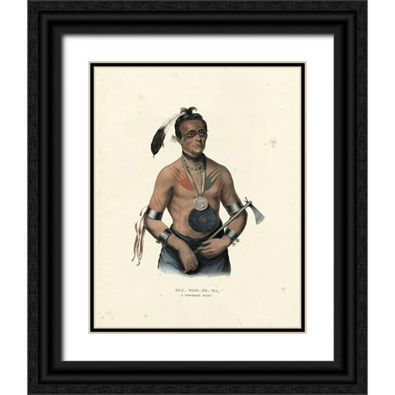 McKenney and Hall 15x18 Black Ornate Wood Framed with Double Matting Museum Art Print Titled - A Winnebago Chief