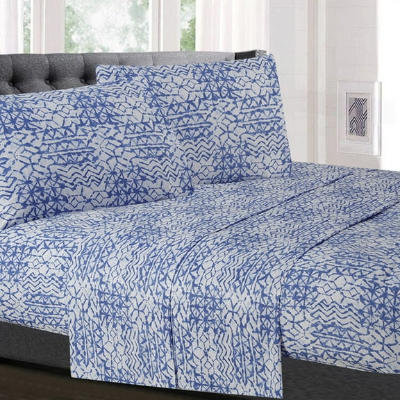 McKenzie Blue Geometric Pattern 4-Piece 1500 Supreme Collection Sheet Set