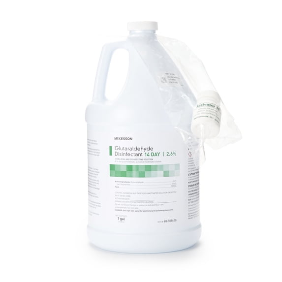 McKesson 14-Day Glutaraldehyde Disinfectant, Chemical Scent, 1-Gallon Jug, 1 Count, 4 Packs, 4 Total