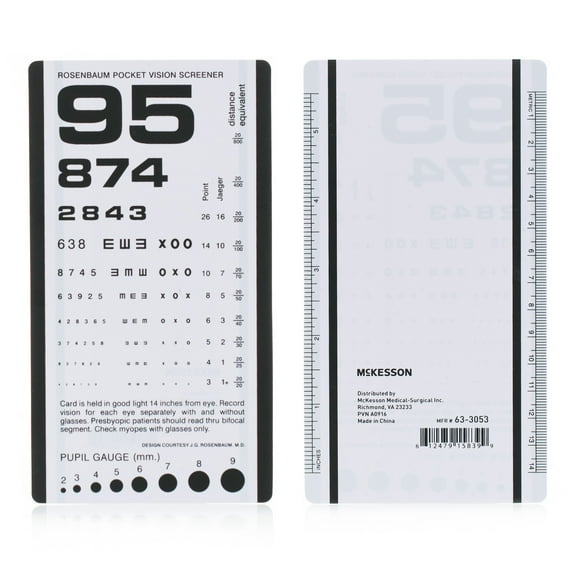 McKesson 14 Inch Distance Handheld Eye Chart, Letter, Number 5 per Bag