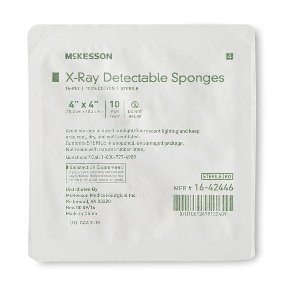 McKesson 16-Ply Gauze Sponge Sterile 4 x 4" 1 Tray(s), 10 per Tray